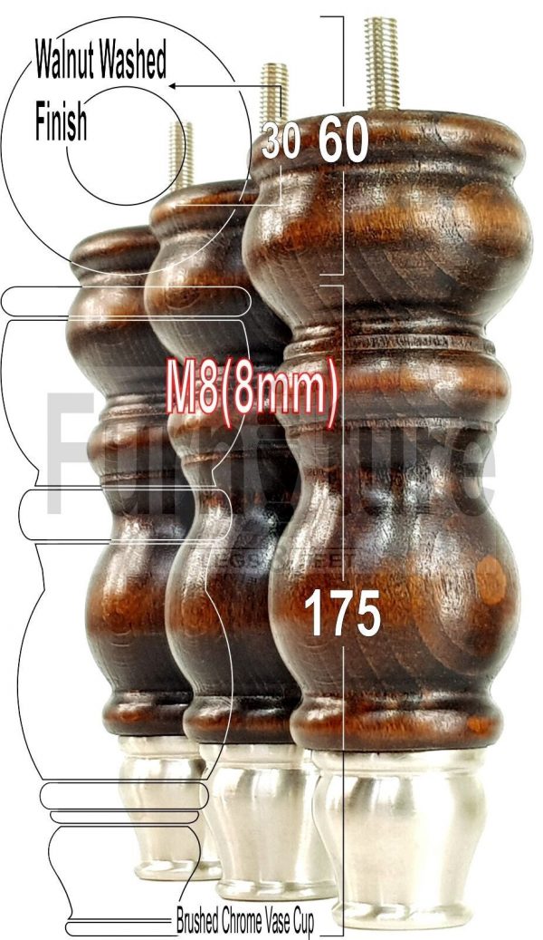4x Slipper Cup Turned Wood Furniture Legs M8 Replacement Chair Feet Couch 175mm - Image 18
