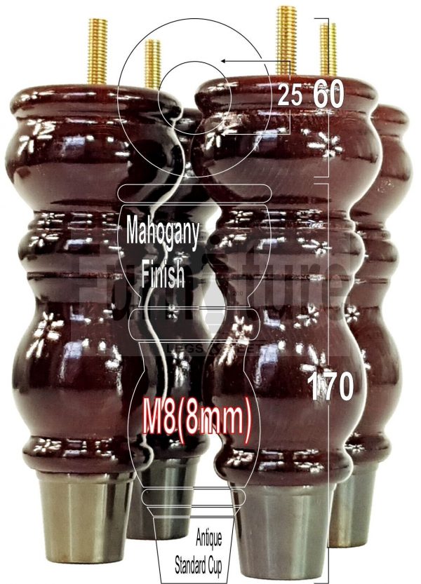 4x Slipper Cup Wood Furniture Legs M8 Replacement Sofa, Chair, Settee Feet 175mm - Image 15