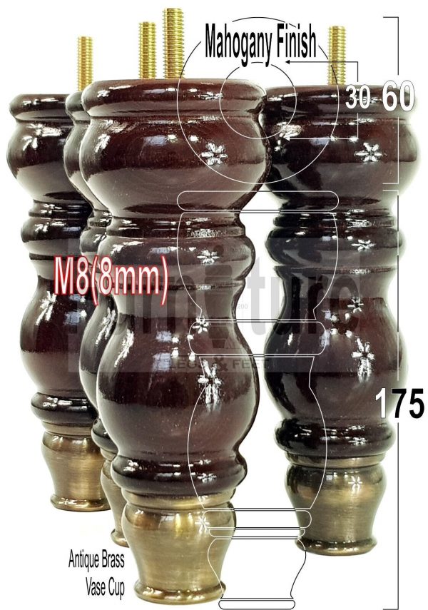 4x Slipper Cup Wood Furniture Legs M8 Replacement Sofa, Chair, Settee Feet 175mm - Image 18