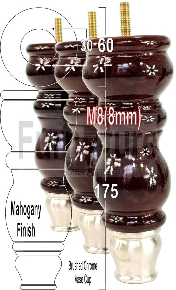 4x Slipper Cup Wood Furniture Legs M8 Replacement Sofa, Chair, Settee Feet 175mm - Image 20