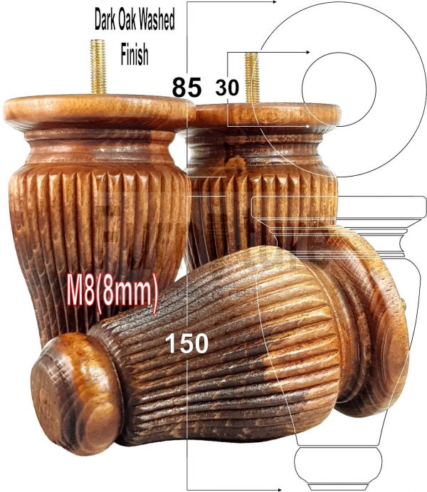 4x Soild Wood Furniture Legs M8 Chair Sofa Settee Replacement Feet 150mm High - Image 15