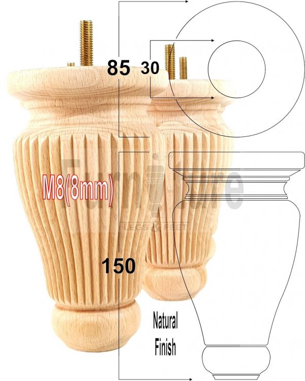 4x Soild Wood Furniture Legs M8 Chair Sofa Settee Replacement Feet 150mm High - Image 23