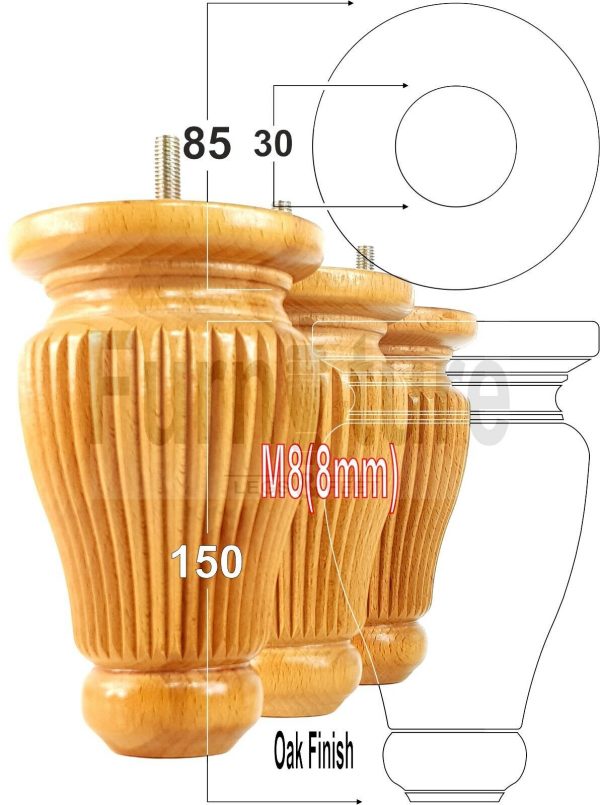 4x Soild Wood Furniture Legs M8 Chair Sofa Settee Replacement Feet 150mm High - Image 24