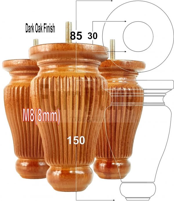 4x Soild Wood Furniture Legs M8 Chair Sofa Settee Replacement Feet 150mm High - Image 14