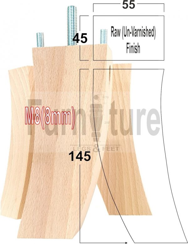 4x Solid Wood Curved Furniture Sofa, Couch Legs M8 Chair, Settee Feet 145mm High - Image 27