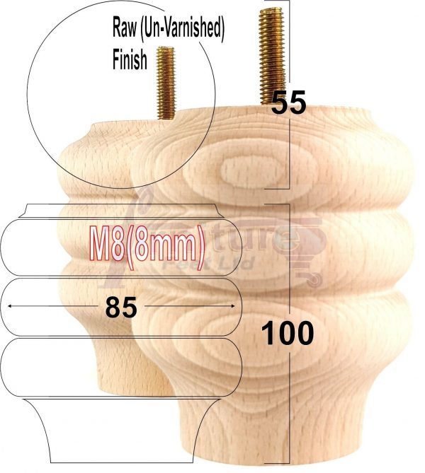 4x Solid Wood Turned Furniture Feet Sofa Legs 100mm High for Chairs, Settees M8 - Image 25