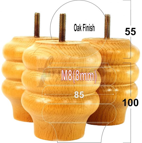 4x Solid Wood Turned Furniture Feet Sofa Legs 100mm High for Chairs, Settees M8 - Image 21
