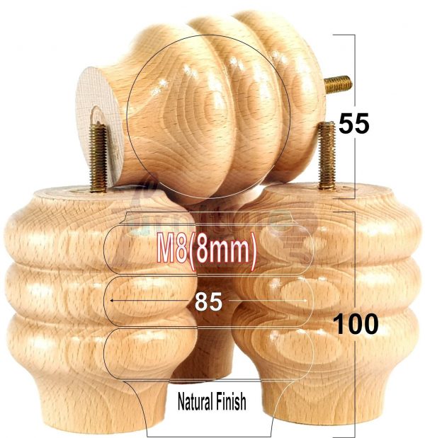 4x Solid Wood Turned Furniture Feet Sofa Legs 100mm High for Chairs, Settees M8 - Image 20