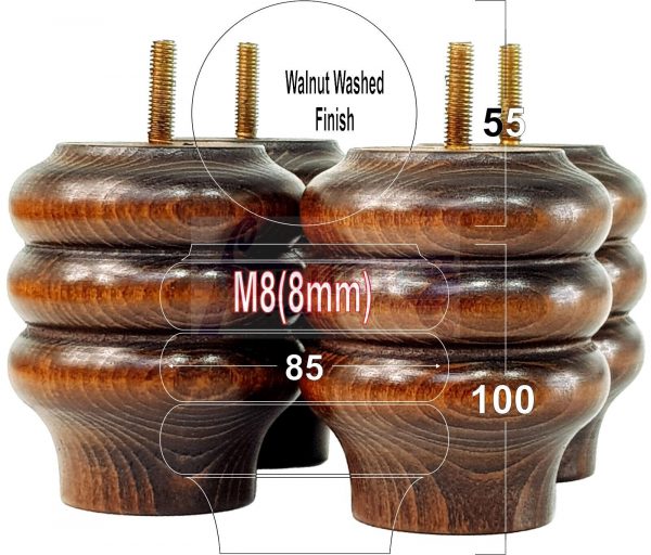 4x Solid Wood Turned Furniture Feet Sofa Legs 100mm High for Chairs, Settees M8 - Image 16