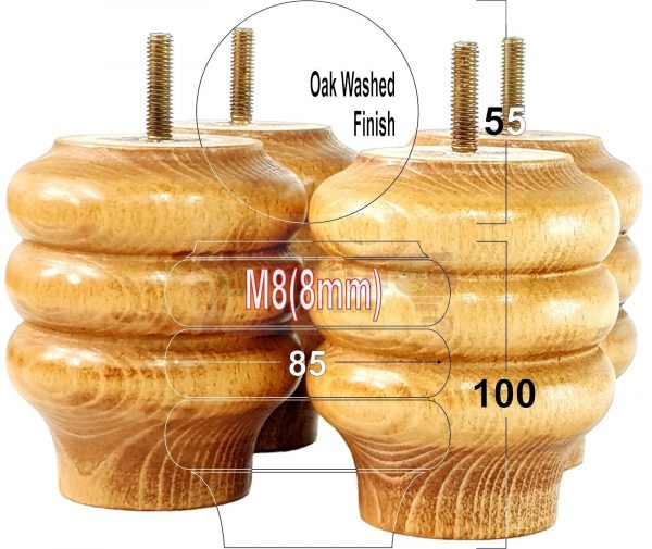4x Solid Wood Turned Furniture Feet Sofa Legs 100mm High for Chairs, Settees M8 - Image 22