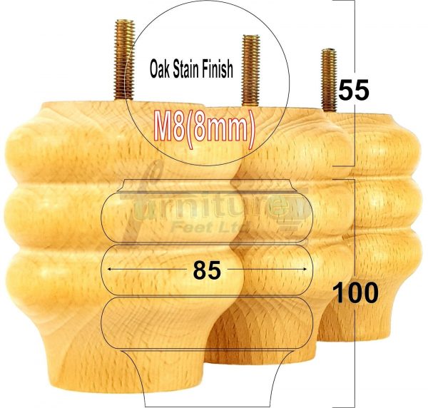 4x Solid Wood Turned Furniture Feet Sofa Legs 100mm High for Chairs, Settees M8 - Image 32
