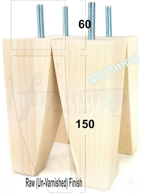 4x TAPERED WOODEN SOFA LEGS 150mm High CHAIR REPLACEMENT FURNITURE FEET M8(8mm) - Image 24