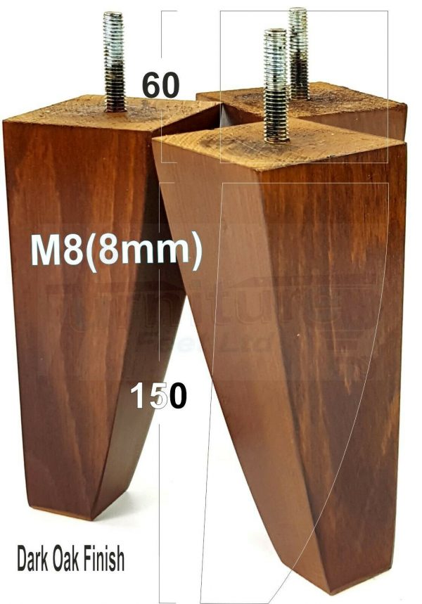 4x TAPERED WOODEN SOFA LEGS 150mm High CHAIR REPLACEMENT FURNITURE FEET M8(8mm) - Image 14