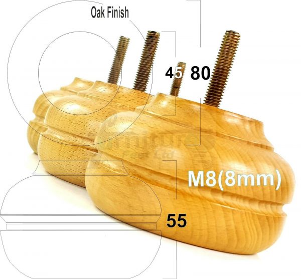 4x TURNED BUN SOFA LEG 55mm High CHAIR REPLACEMENT SETTEE FURNITURE FEET M8(8mm) - Image 25