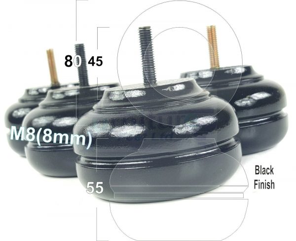 4x TURNED BUN SOFA LEG 55mm High CHAIR REPLACEMENT SETTEE FURNITURE FEET M8(8mm) - Image 12