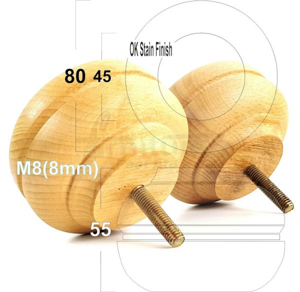 4x TURNED BUN SOFA LEG 55mm High CHAIR REPLACEMENT SETTEE FURNITURE FEET M8(8mm) - Image 26