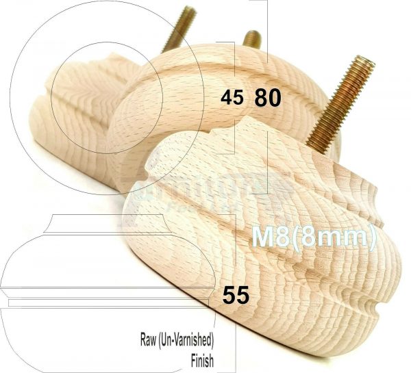 4x TURNED BUN SOFA LEG 55mm High CHAIR REPLACEMENT SETTEE FURNITURE FEET M8(8mm) - Image 24
