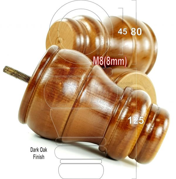 4x TURNED WOOD FURNITURE CHAIR LEGS M8(8mm) REPLACEMENT SETTEE FEET 125mm HIGH - Image 18