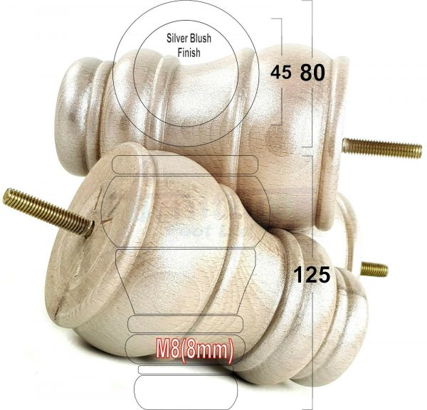 4x TURNED WOOD FURNITURE CHAIR LEGS M8(8mm) REPLACEMENT SETTEE FEET 125mm HIGH - Image 17