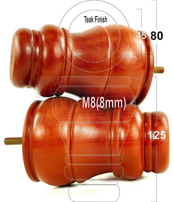 4x TURNED WOOD FURNITURE CHAIR LEGS M8(8mm) REPLACEMENT SETTEE FEET 125mm HIGH - Image 32