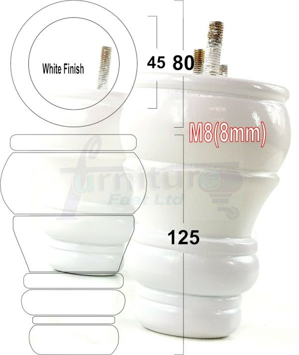 4x TURNED WOOD FURNITURE CHAIR LEGS M8(8mm) REPLACEMENT SETTEE FEET 125mm HIGH - Image 33