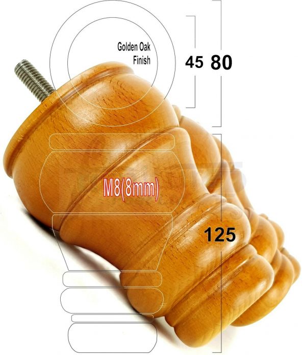 4x TURNED WOOD FURNITURE CHAIR LEGS M8(8mm) REPLACEMENT SETTEE FEET 125mm HIGH - Image 22