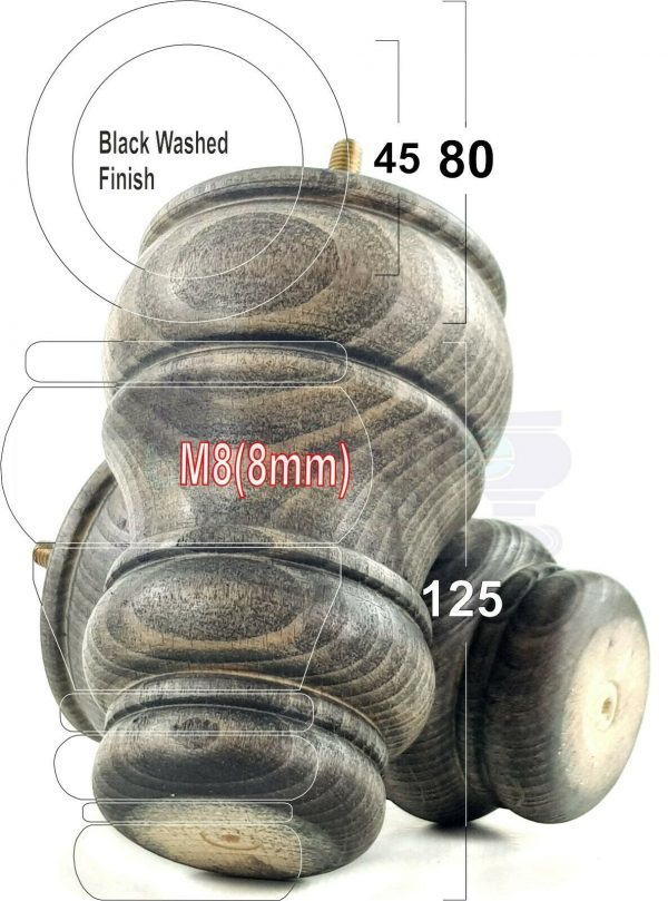 4x TURNED WOOD FURNITURE CHAIR LEGS M8(8mm) REPLACEMENT SETTEE FEET 125mm HIGH - Image 16