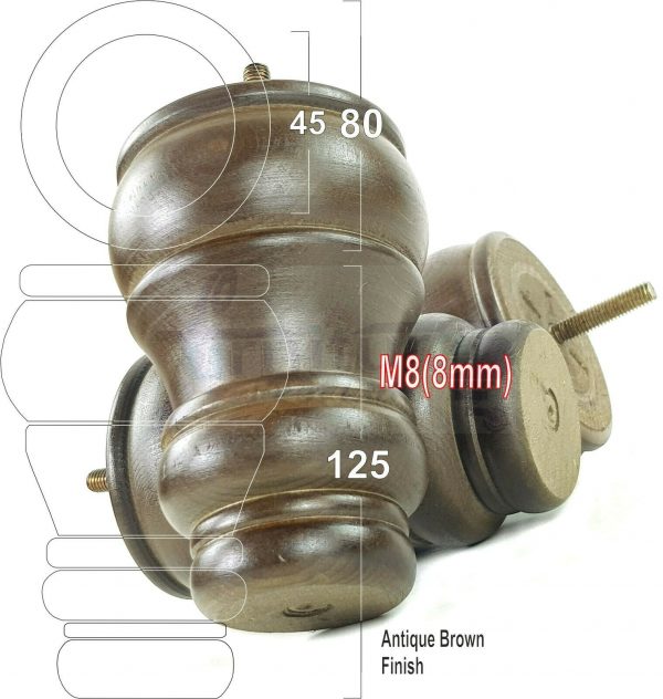4x TURNED WOOD FURNITURE CHAIR LEGS M8(8mm) REPLACEMENT SETTEE FEET 125mm HIGH - Image 13
