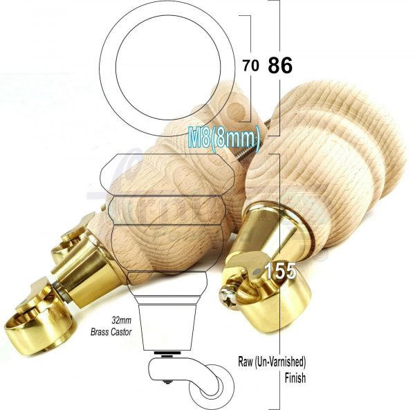 4x TURNED WOODEN CASTOR LEGS 165mm High CHAIR REPLACEMENT FURNITURE FEET M8(8mm) - Image 12