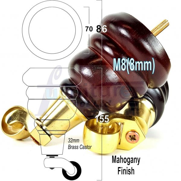 4x TURNED WOODEN CASTOR LEGS 165mm High CHAIR REPLACEMENT FURNITURE FEET M8(8mm) - Image 10