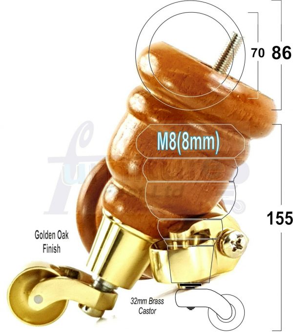 4x TURNED WOODEN CASTOR LEGS 165mm High CHAIR REPLACEMENT FURNITURE FEET M8(8mm) - Image 11