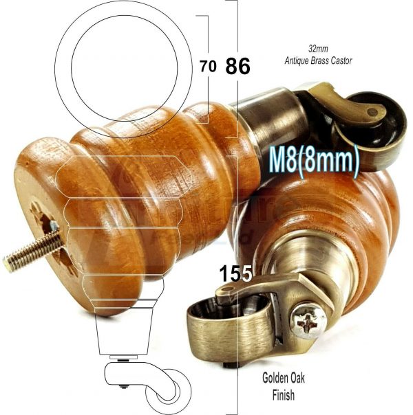 4x TURNED WOODEN CASTOR LEGS 165mm High CHAIR REPLACEMENT FURNITURE FEET M8(8mm) - Image 13