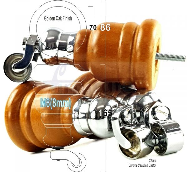4x TURNED WOODEN CASTOR LEGS 165mm High CHAIR REPLACEMENT FURNITURE FEET M8(8mm) - Image 16