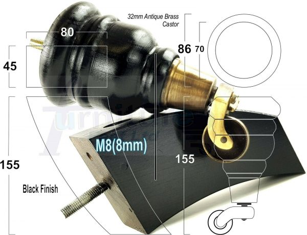 4x TURNED WOODEN CASTOR LEGS 165mm High CHAIR REPLACEMENT FURNITURE FEET M8(8mm) - Image 12