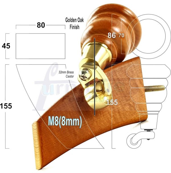 4x TURNED WOODEN CASTOR LEGS 165mm High CHAIR REPLACEMENT FURNITURE FEET M8(8mm) - Image 12