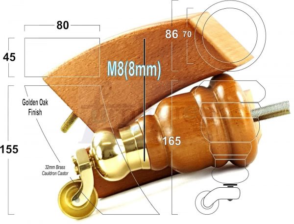 4x TURNED WOODEN CASTOR LEGS 165mm High CHAIR REPLACEMENT FURNITURE FEET M8(8mm) - Image 16