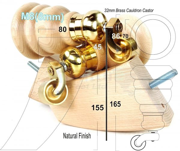 4x TURNED WOODEN CASTOR LEGS 165mm High CHAIR REPLACEMENT FURNITURE FEET M8(8mm) - Image 16