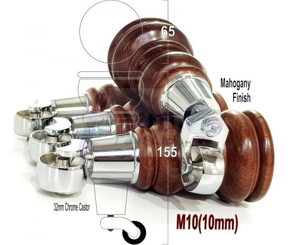 4x TURNED WOODEN CASTOR LEGS 165mm High REPLACEMENT FURNITURE FEET M10(10mm) - Image 9