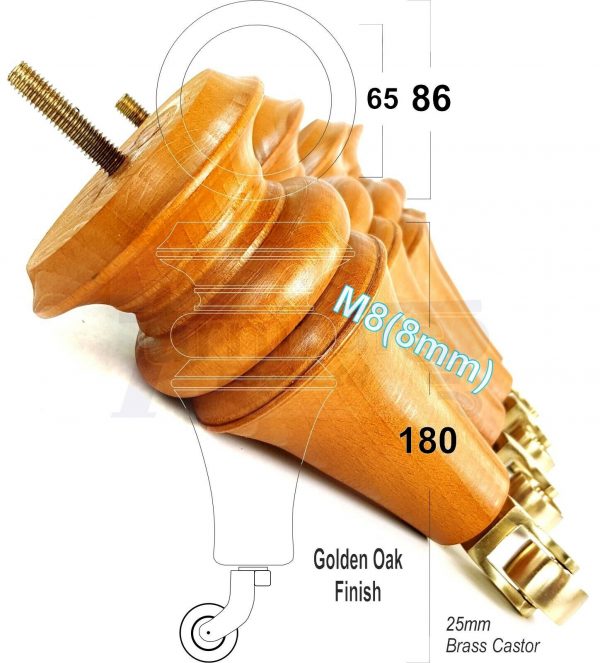 4x TURNED WOODEN CASTOR LEGS 180mm High CHAIR REPLACEMENT FURNITURE FEET M8(8mm) - Image 4