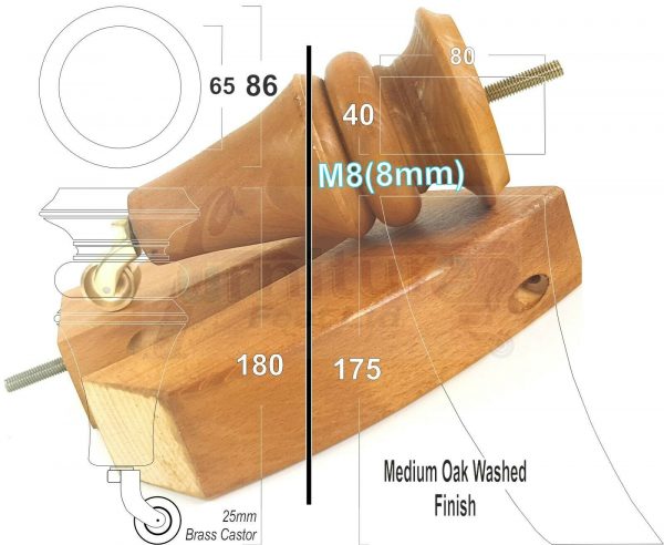 4x TURNED WOODEN CASTOR LEGS 180mm High CHAIR REPLACEMENT FURNITURE FEET M8(8mm) - Image 6