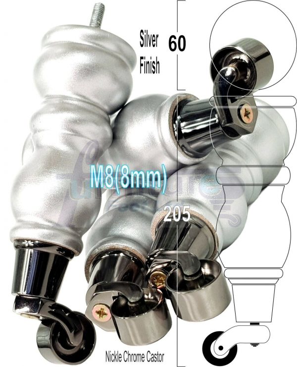 4x Turned Wooden Castor Legs 215mm High Chair Replacement Furniture Feet M8(8mm) - Image 16