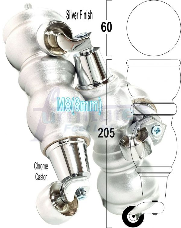 4x Turned Wooden Castor Legs 215mm High Chair Replacement Furniture Feet M8(8mm) - Image 14