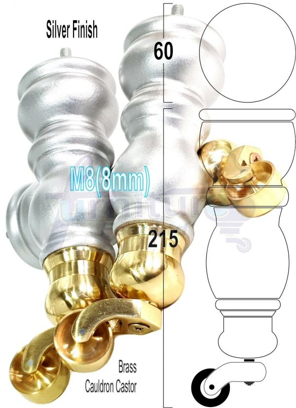 4x Turned Wooden Castor Legs 215mm High Chair Replacement Furniture Feet M8(8mm) - Image 17