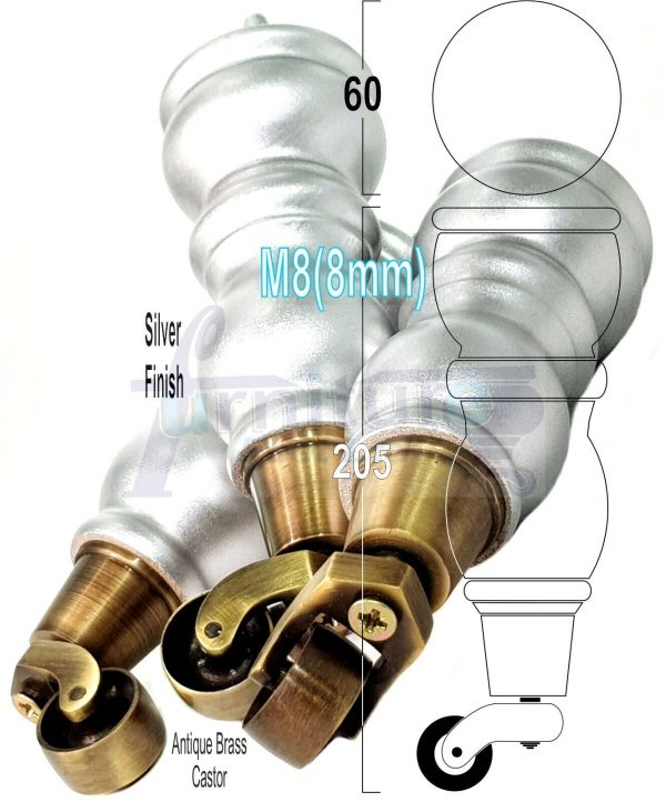 4x Turned Wooden Castor Legs 215mm High Chair Replacement Furniture Feet M8(8mm) - Image 15