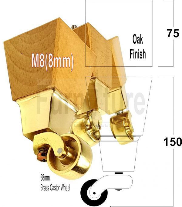 4x Turned Wood Furniture Castor Leg M8 Replacement Feet Chairs Stools Sofa 150mm - Image 15