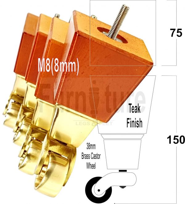 4x Turned Wood Furniture Castor Leg M8 Replacement Feet Chairs Stools Sofa 150mm - Image 20