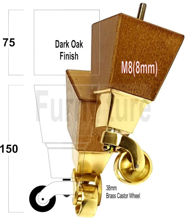 4x Turned Wood Furniture Castor Leg M8 Replacement Feet Chairs Stools Sofa 150mm - Image 8