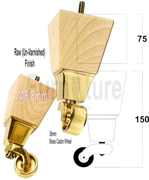 4x Turned Wood Furniture Castor Leg M8 Replacement Feet Chairs Stools Sofa 150mm - Image 19