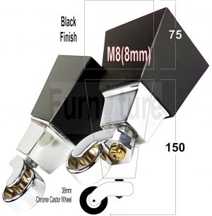4x Block Wood With Chrome Castor Furniture Chair Settee Legs M8 Sofa Feet 150mm