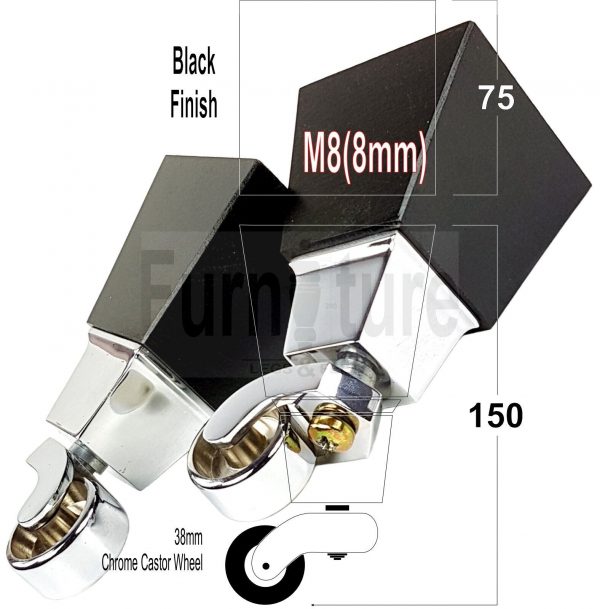 4x Block Wood With Chrome Castor Furniture Chair Settee Legs M8 Sofa Feet 150mm